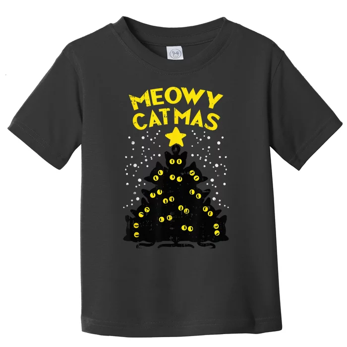 Meowy Catmas Black Cats Tree Funny Cat Owner Christmas Gift Toddler T-Shirt