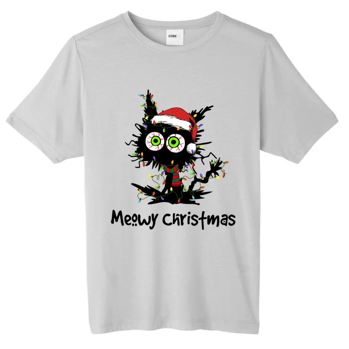 Meowy Christmas Black Cat Light Christmas Pajamas Funny Gift ChromaSoft Performance T-Shirt