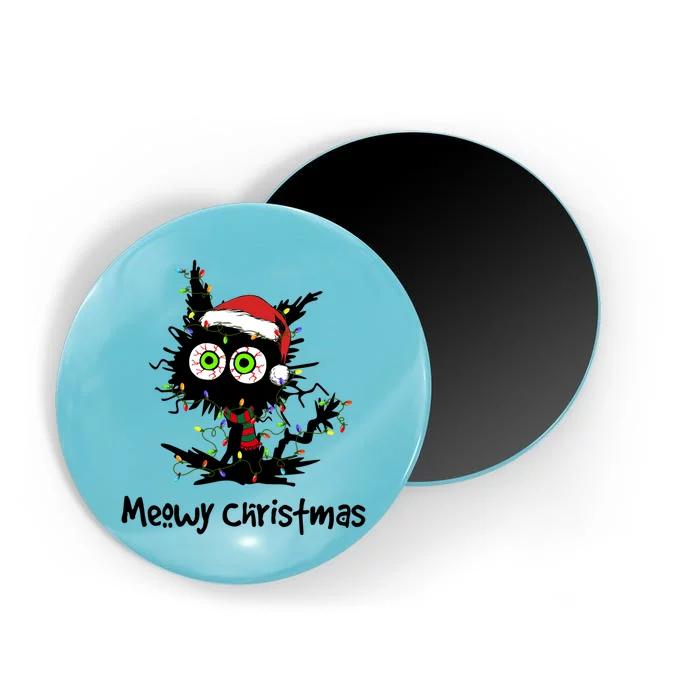 Meowy Christmas Black Cat Light Christmas Pajamas Funny Gift Magnet