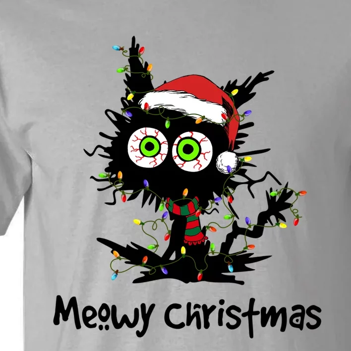 Meowy Christmas Black Cat Light Christmas Pajamas Funny Gift Tall T-Shirt