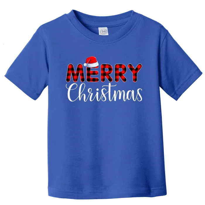 Merry Christmas Buffalo Plaid Red Santa Hat Pajama Toddler T-Shirt