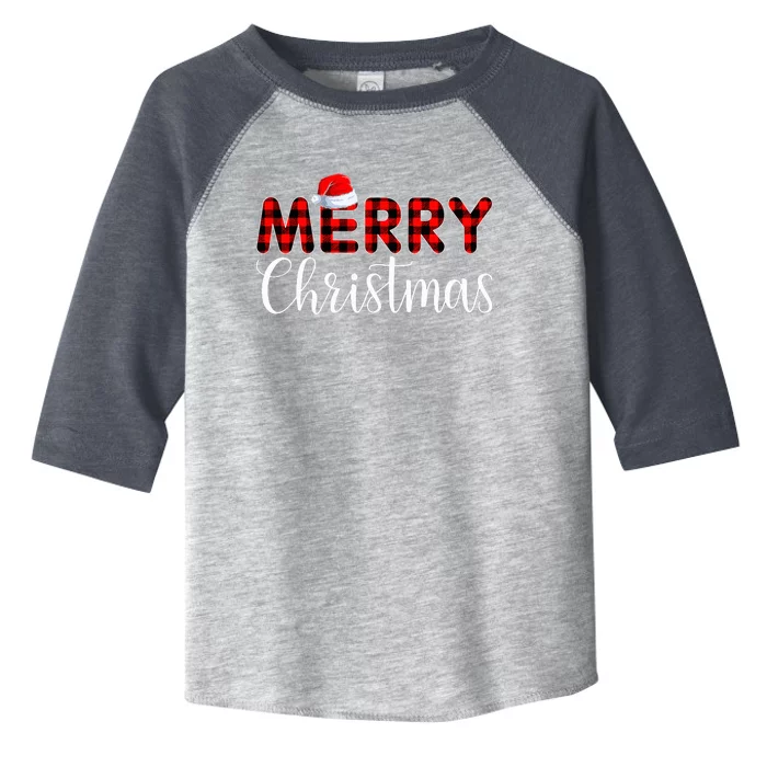 Merry Christmas Buffalo Plaid Red Santa Hat Pajama Toddler Fine Jersey T-Shirt