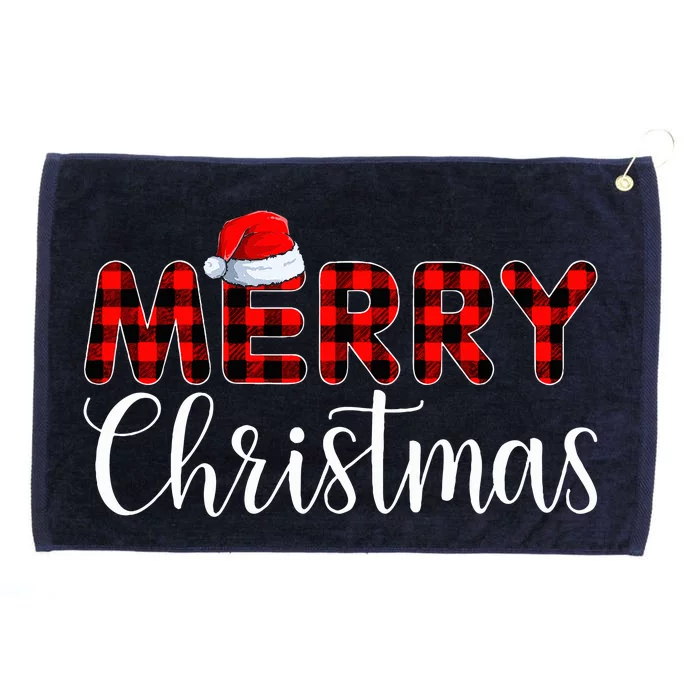 Merry Christmas Buffalo Plaid Red Santa Hat Pajama Grommeted Golf Towel