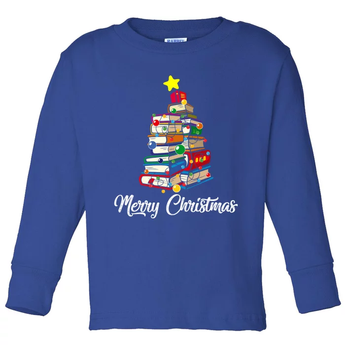 Merry Christmas Book Tree Librarian Bookworm Book Gift Toddler Long Sleeve Shirt