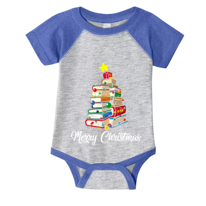 Merry Christmas Book Tree Librarian Bookworm Book Gift Infant Baby Jersey Bodysuit