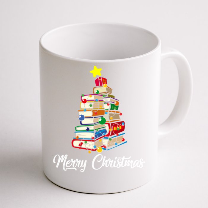 Merry Christmas Book Tree Librarian Bookworm Book Gift Front & Back Coffee Mug