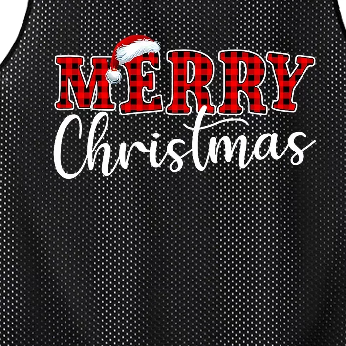 Merry Christmas Buffalo Plaid Red Santa Hat Xmas Pajamas Mesh Reversible Basketball Jersey Tank