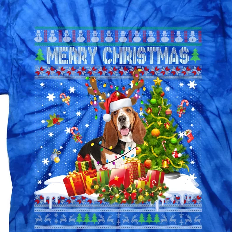 Merry Christmas Basset Hound Santa Xmas Lights Ugly Pajama Great Gift Tie-Dye T-Shirt