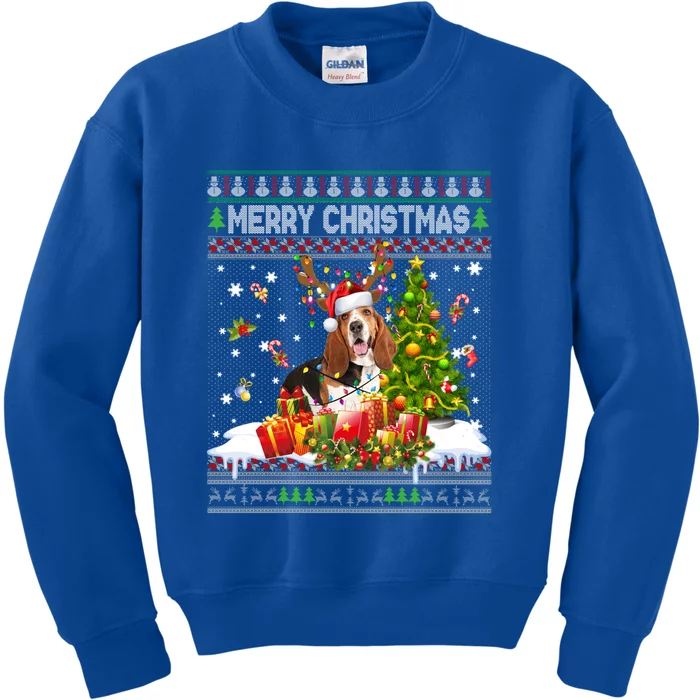 Merry Christmas Basset Hound Santa Xmas Lights Ugly Pajama Great Gift Kids Sweatshirt