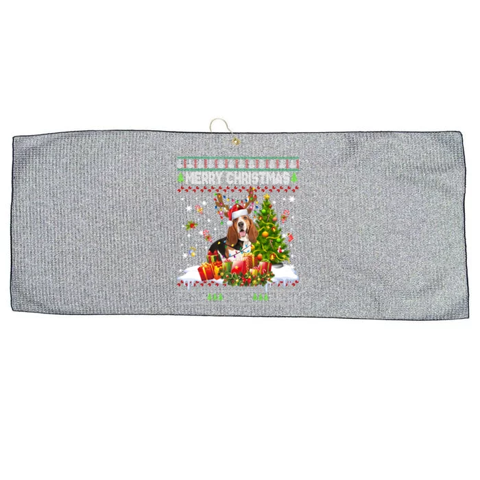 Merry Christmas Basset Hound Santa Xmas Lights Ugly Pajama Great Gift Large Microfiber Waffle Golf Towel