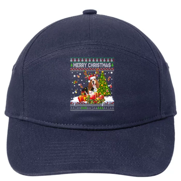 Merry Christmas Basset Hound Santa Xmas Lights Ugly Pajama Great Gift 7-Panel Snapback Hat