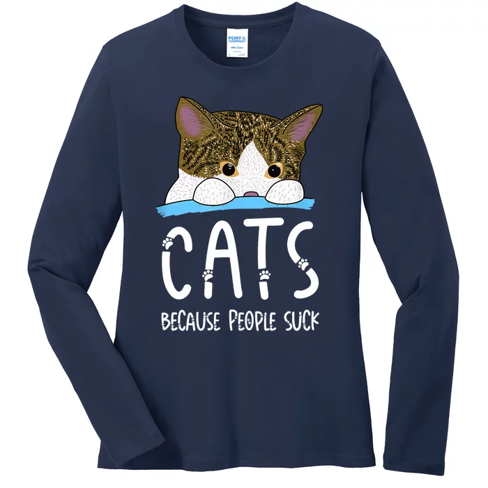 Meme Cats Because People Suck Shirt Memes Cat Lover Funny Tee Ladies Long Sleeve Shirt