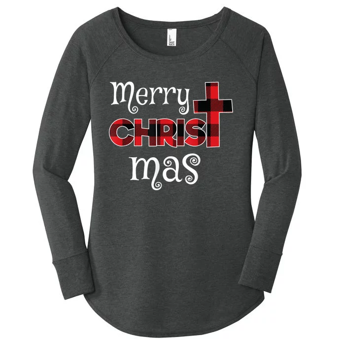 Merry Christmas Buffalo Plaid Women's Perfect Tri Tunic Long Sleeve Shirt