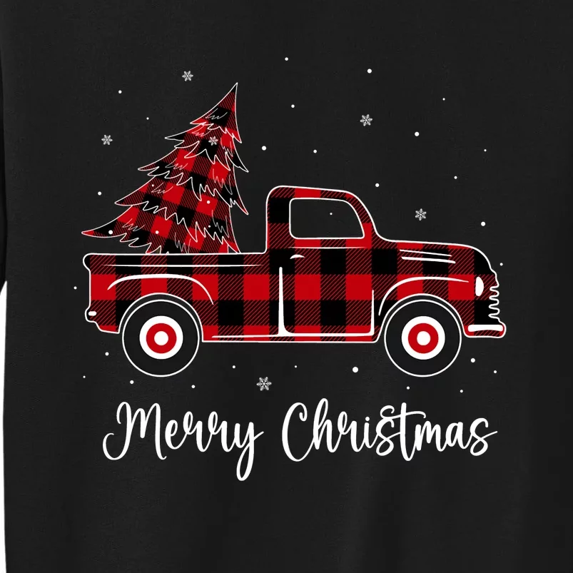 Merry Christmas Buffalo Red Plaid Truck Tree Tall Sweatshirt