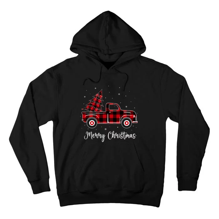 Merry Christmas Buffalo Red Plaid Truck Tree Tall Hoodie