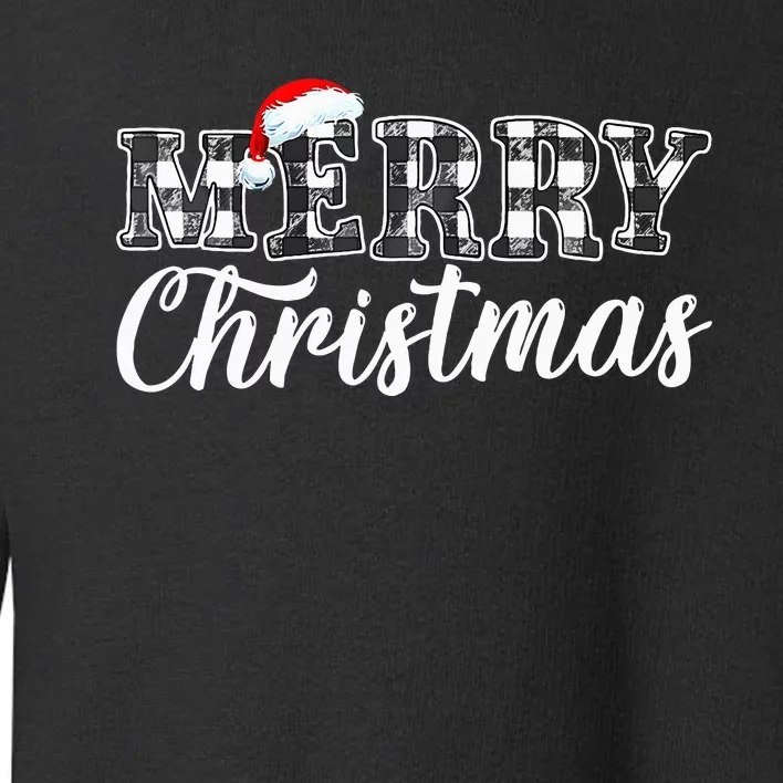 Merry Christmas Buffalo Black And White Plaid For Toddler Sweatshirt