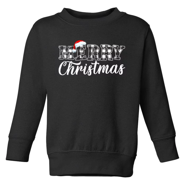 Merry Christmas Buffalo Black And White Plaid For Toddler Sweatshirt