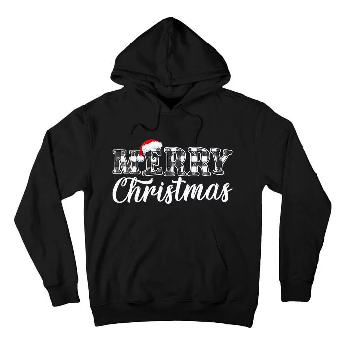 Merry Christmas Buffalo Black And White Plaid For Tall Hoodie