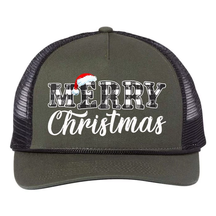 Merry Christmas Buffalo Black And White Plaid For Retro Rope Trucker Hat Cap