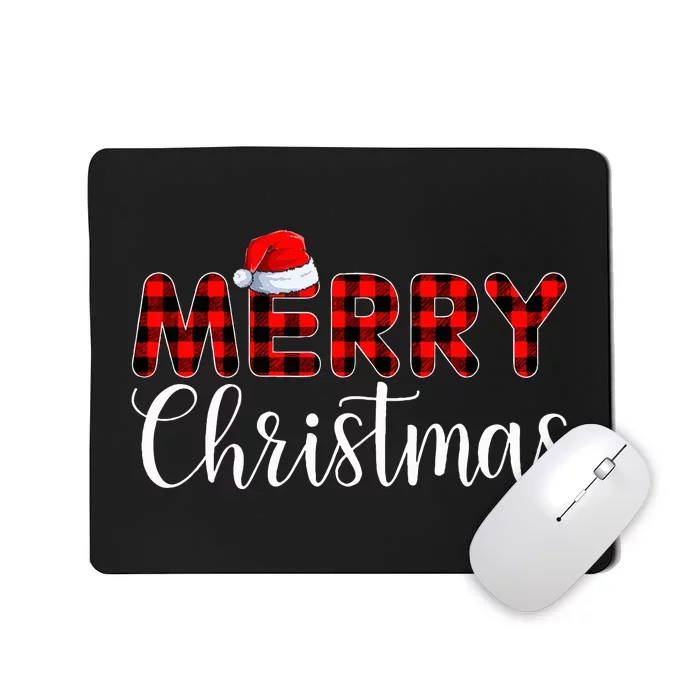 Merry Christmas Buffalo Plaid Red Santa Hat Pajama Mousepad