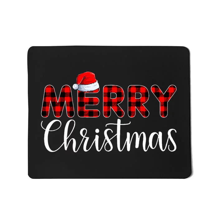 Merry Christmas Buffalo Plaid Red Santa Hat Pajama Mousepad