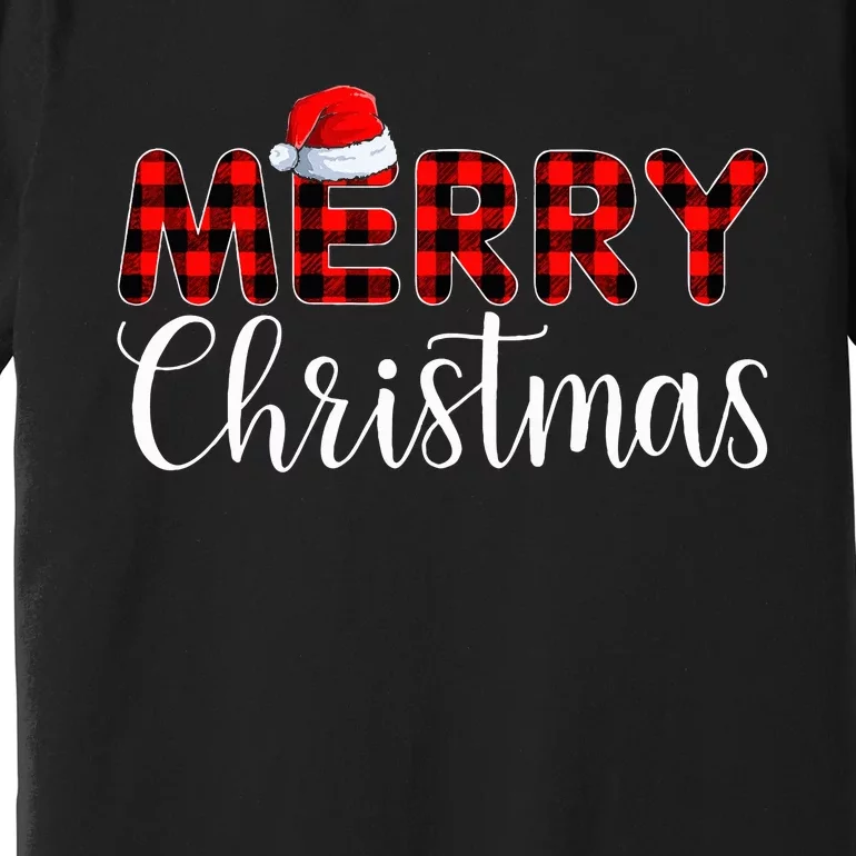 Merry Christmas Buffalo Plaid Red Santa Hat Pajama Premium T-Shirt