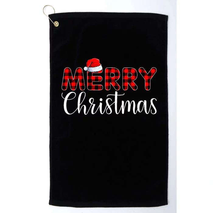 Merry Christmas Buffalo Plaid Red Santa Hat Pajama Platinum Collection Golf Towel