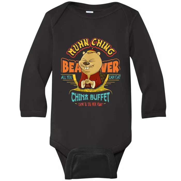 Muhn Ching Beaver All You Can Eat China Buffet Chow Baby Long Sleeve Bodysuit