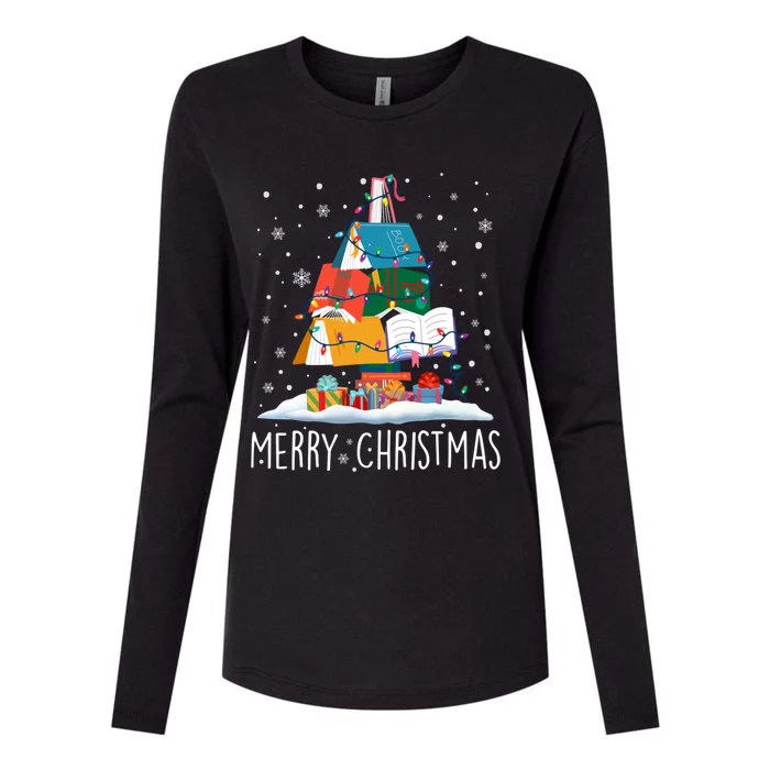 Merry Christmas Books Tree Xmas Book Lovers Gift Womens Cotton Relaxed Long Sleeve T-Shirt