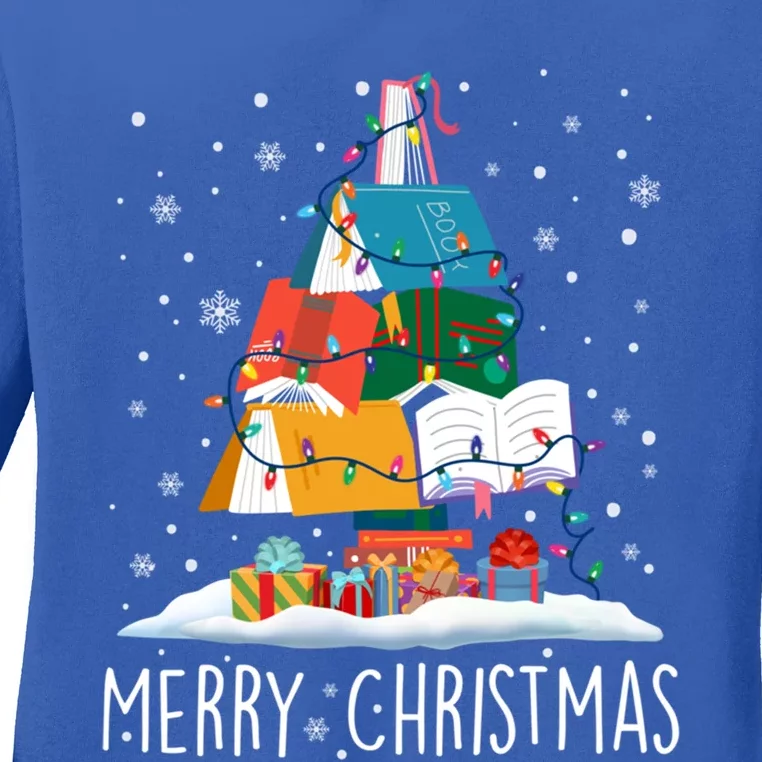 Merry Christmas Books Tree Xmas Book Lovers Gift Ladies Long Sleeve Shirt