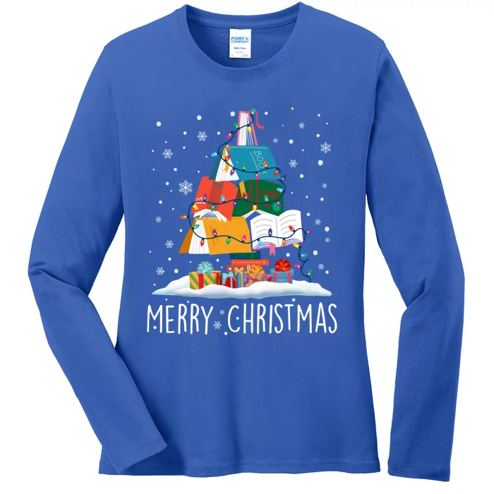 Merry Christmas Books Tree Xmas Book Lovers Gift Ladies Long Sleeve Shirt