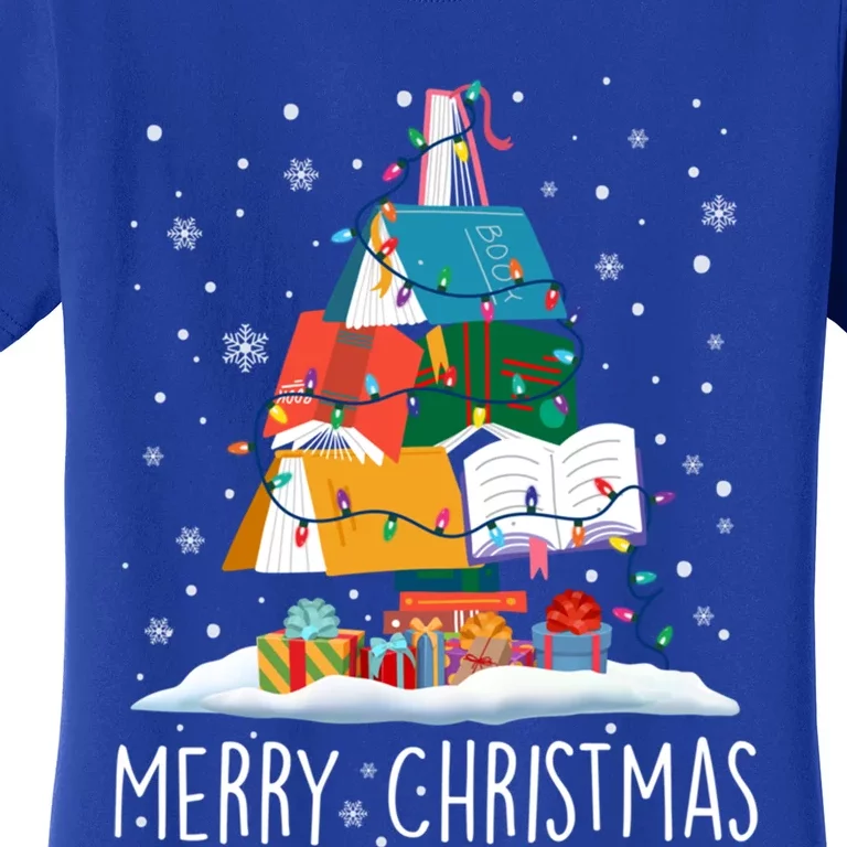 Merry Christmas Books Tree Xmas Book Lovers Gift Women's T-Shirt