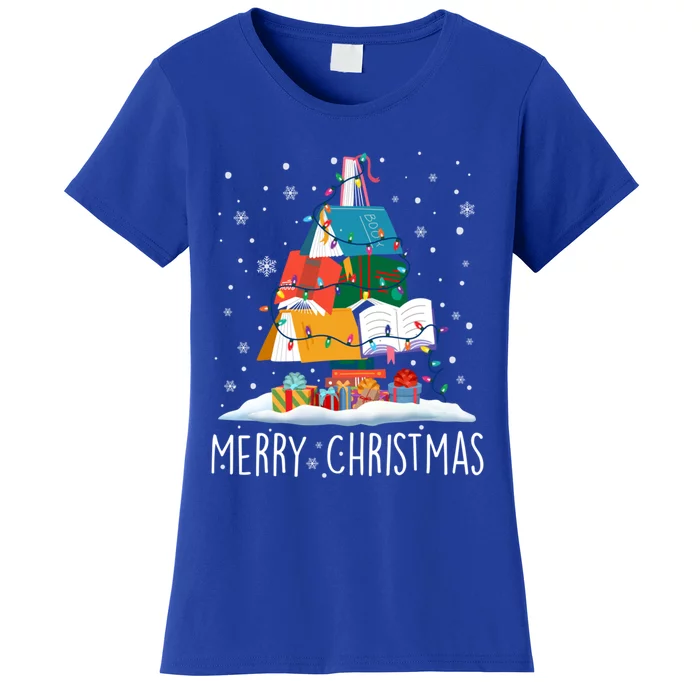 Merry Christmas Books Tree Xmas Book Lovers Gift Women's T-Shirt