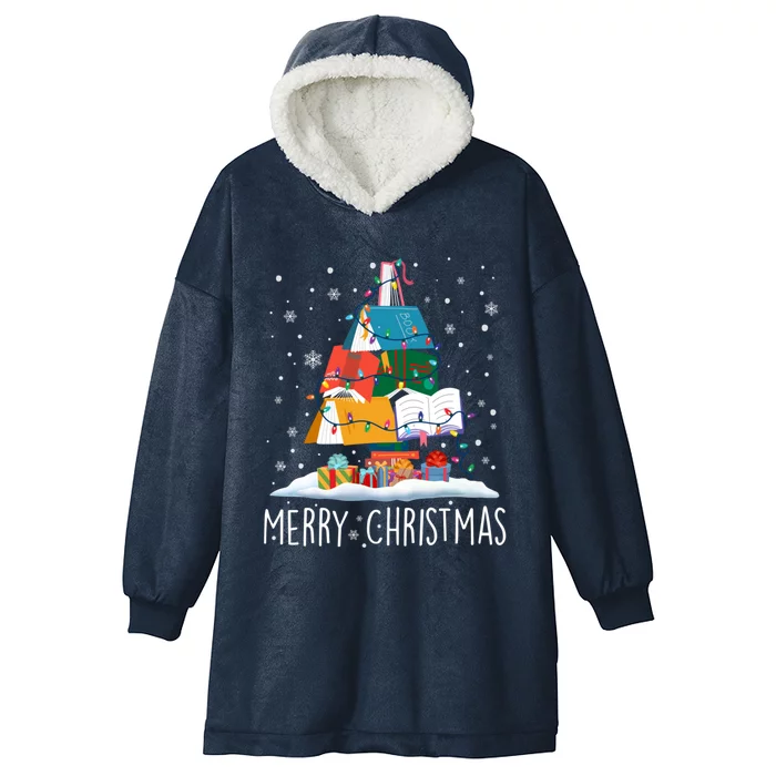 Merry Christmas Books Tree Xmas Book Lovers Gift Hooded Wearable Blanket