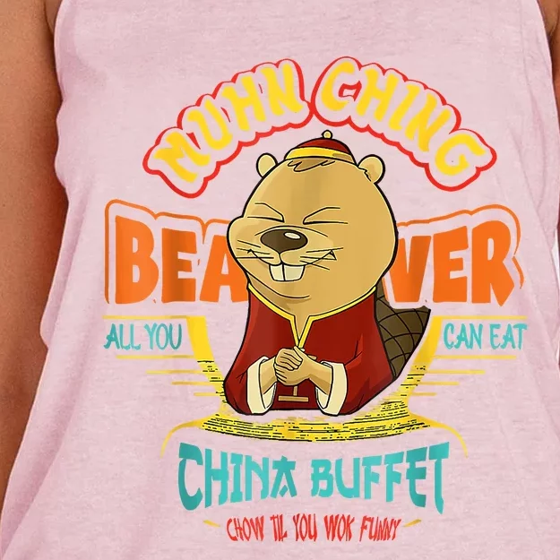 Muhn Ching Beaver All You Can Eat China Buffet Chow Women's Knotted Racerback Tank