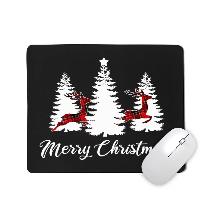 Merry Christmas Buffalo Plaid Reindeer Tree Mousepad