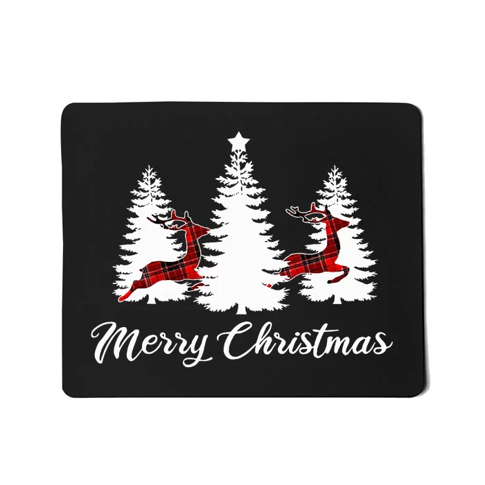 Merry Christmas Buffalo Plaid Reindeer Tree Mousepad