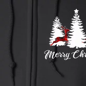 Merry Christmas Buffalo Plaid Reindeer Tree Full Zip Hoodie