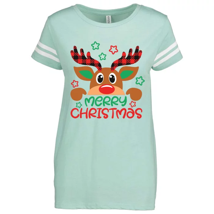 Merry Christmas Buffalo Plaid Reindeer Enza Ladies Jersey Football T-Shirt