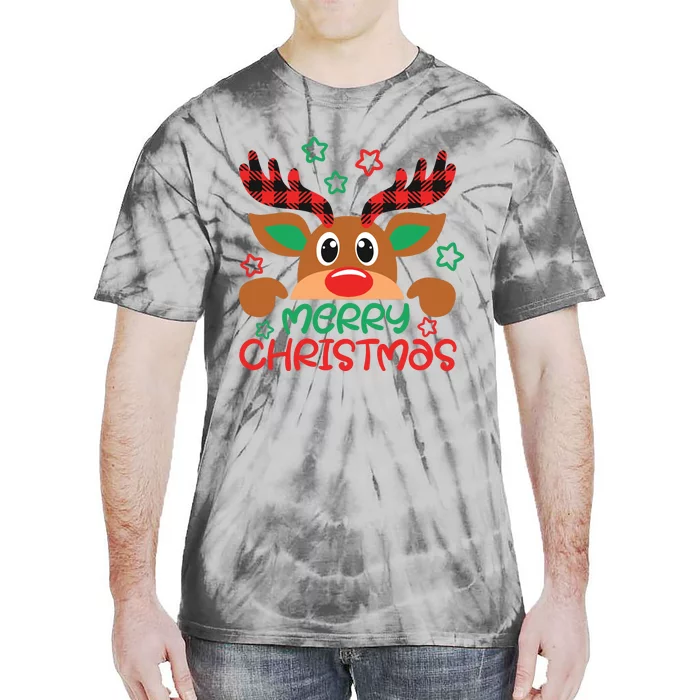 Merry Christmas Buffalo Plaid Reindeer Tie-Dye T-Shirt