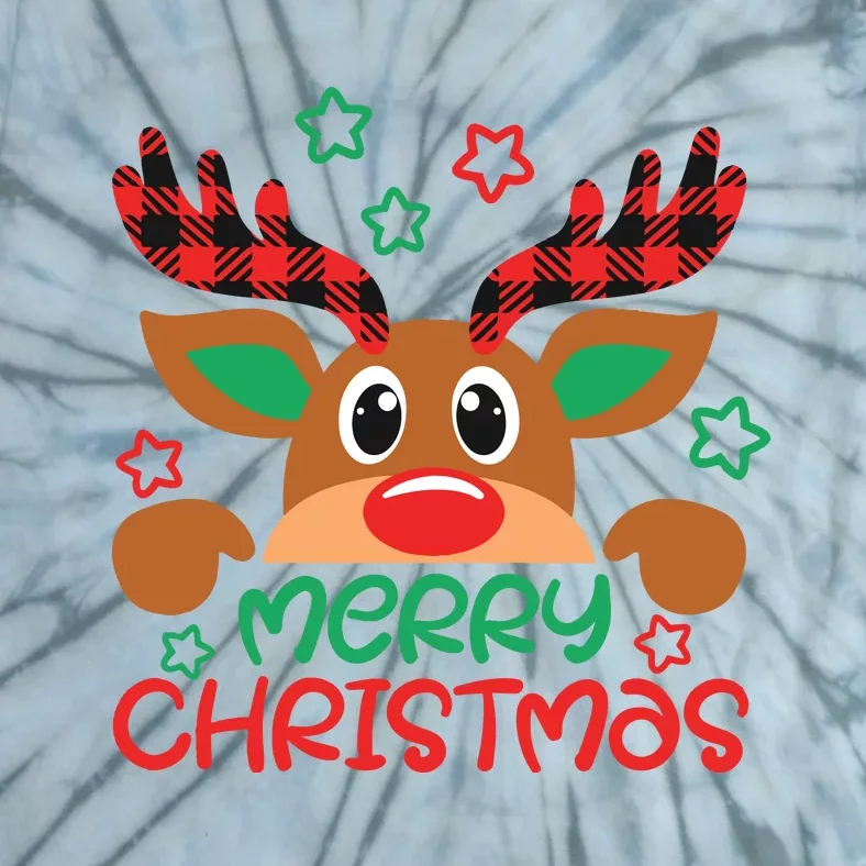 Merry Christmas Buffalo Plaid Reindeer Tie-Dye T-Shirt