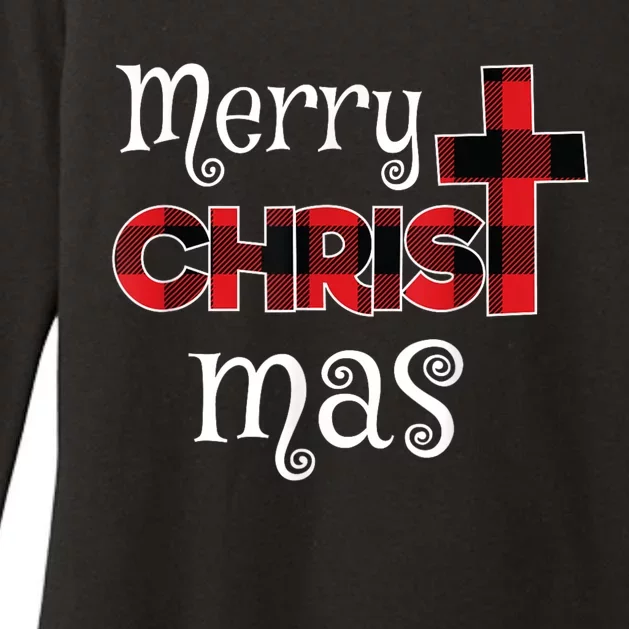 Merry Christmas Buffalo Plaid Womens CVC Long Sleeve Shirt