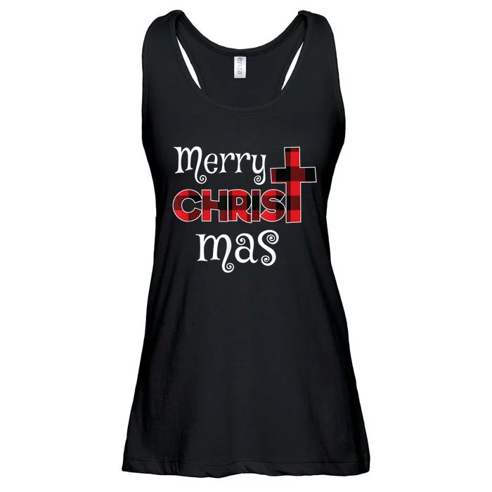 Merry Christmas Buffalo Plaid Ladies Essential Flowy Tank