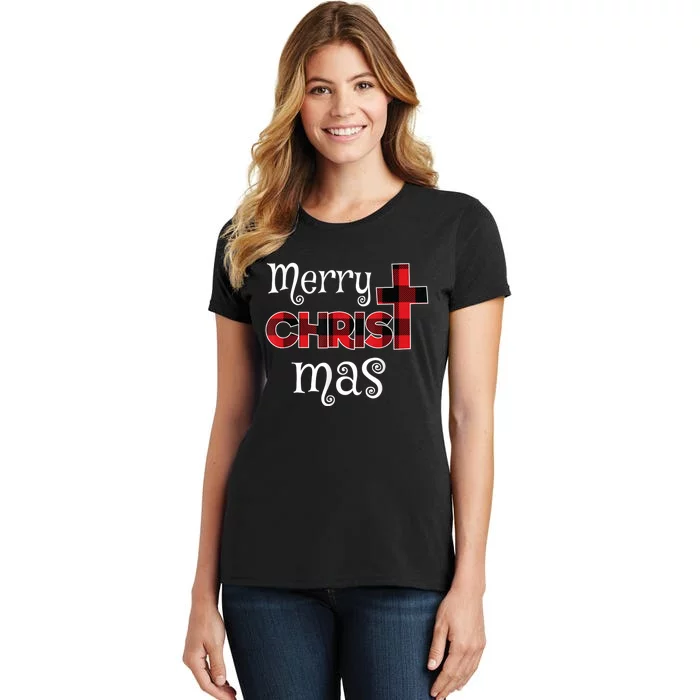 Merry Christmas Buffalo Plaid Women's T-Shirt