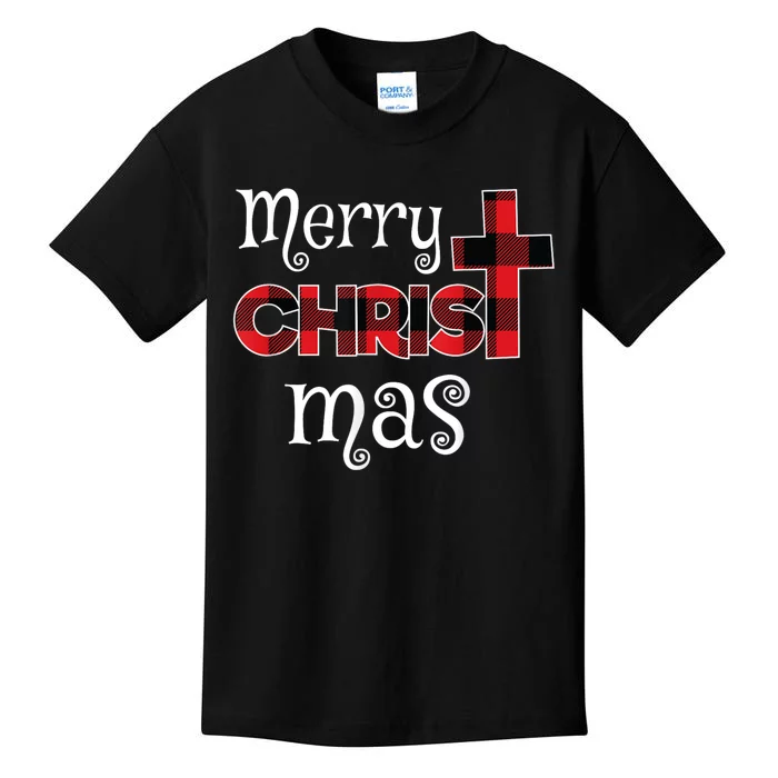 Merry Christmas Buffalo Plaid Kids T-Shirt