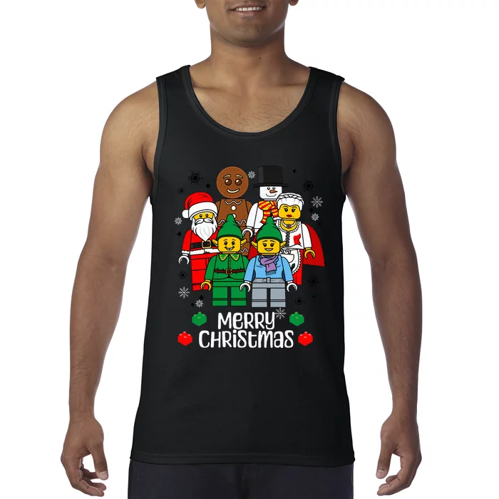 Merry Christmas Building Bricks Santa Elf Snowman Tank Top