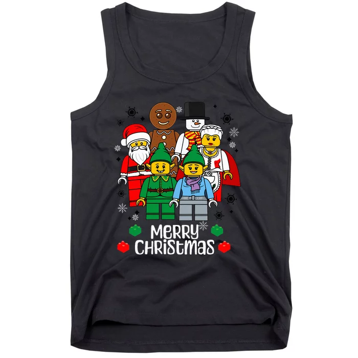 Merry Christmas Building Bricks Santa Elf Snowman Tank Top