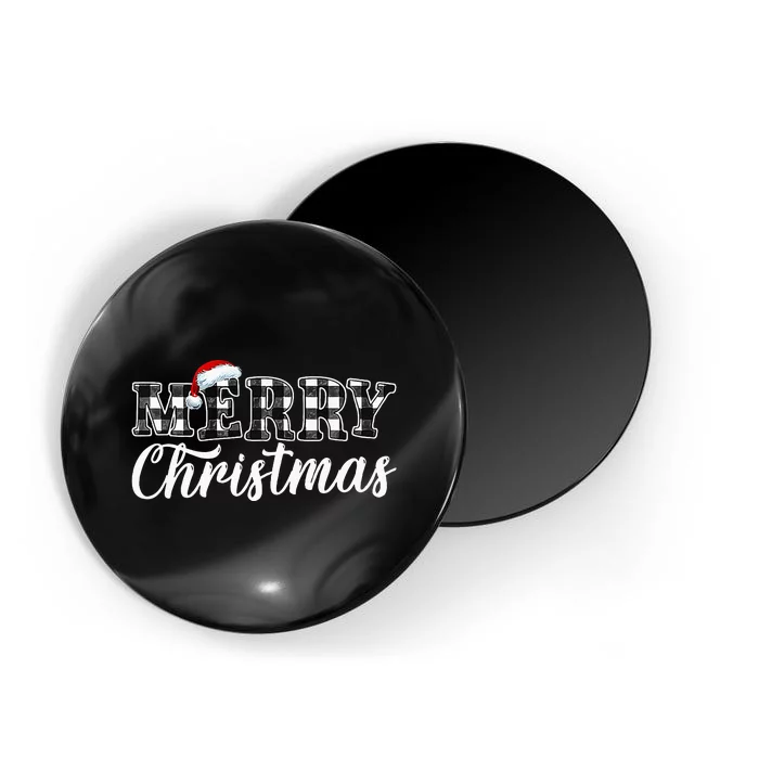 Merry Christmas Buffalo Black and White Plaid Magnet