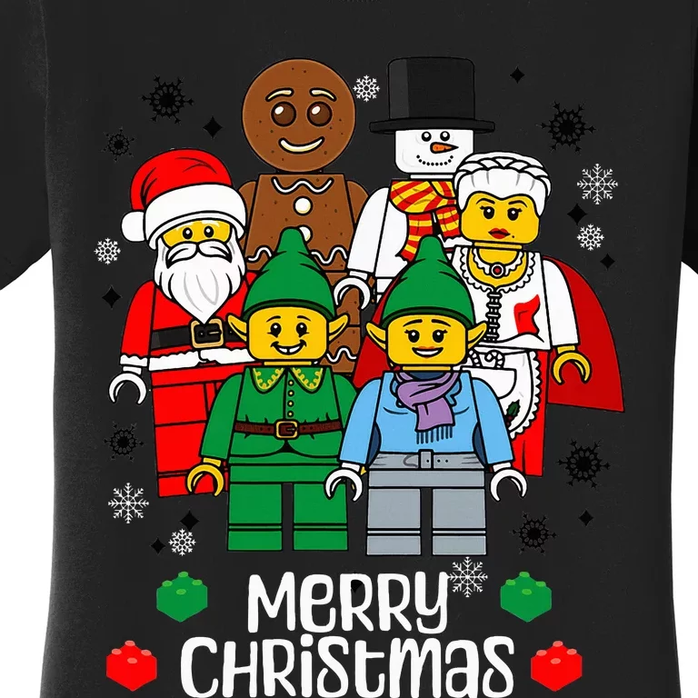 Merry Christmas Building Bricks Santa Elf Snowman Women's T-Shirt