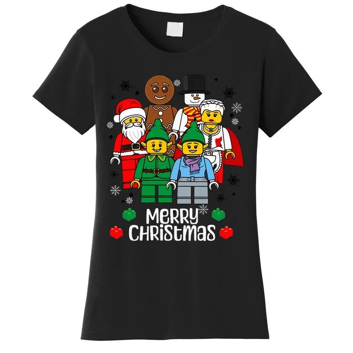 Merry Christmas Building Bricks Santa Elf Snowman Women's T-Shirt